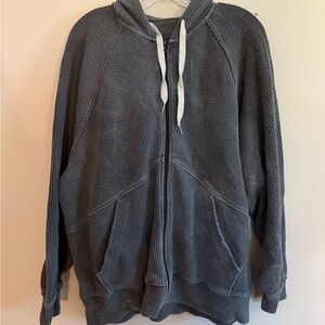 Aerie Gray Hooded Zip-Up Sweatshirt